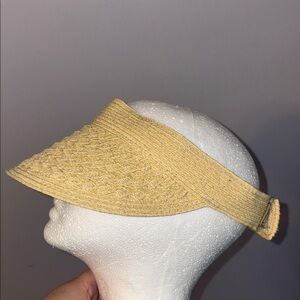 Scala Colleczione Woven Tan Gold Metallic Visor Hat OS